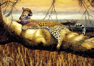 Chasseur solitaire Leopard Peinture à l'huile